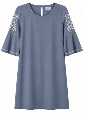 Mudpie 100% Cotton Embroidered Sleeve Chambray Shift Dress- S